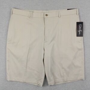 Walter Hagan Golf Shorts Mens 40 Light Khaki 10" Essentials Oxford Flat Front